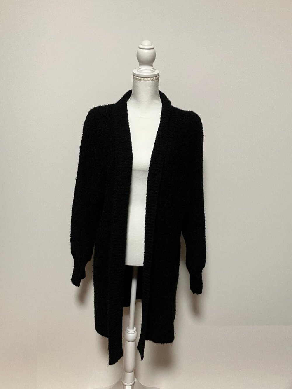Vintage Monto por le Chois Women's Black Acrylic Duster Cardigan Sweater, Bouclé